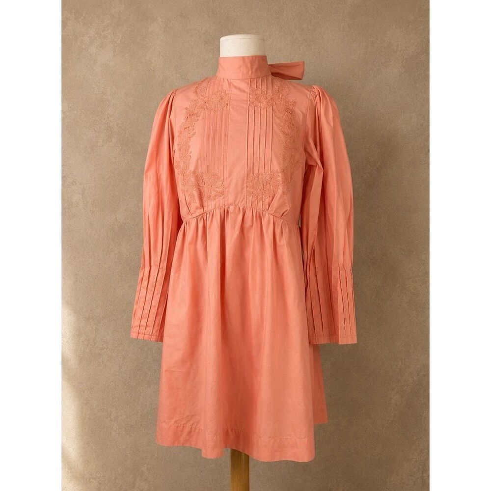 Happy x Nature Sz Small Peach Embroidered Cottagecore Mini Dress NWT